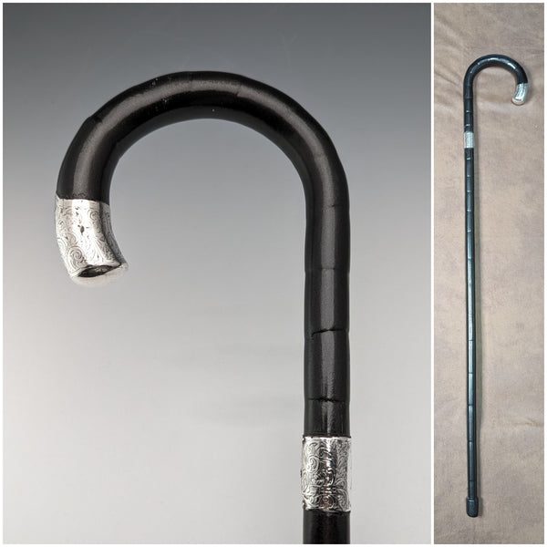 1911 年英國古董男士手杖純銀裝飾黑軸 85 公分 Henry Tracy Sons